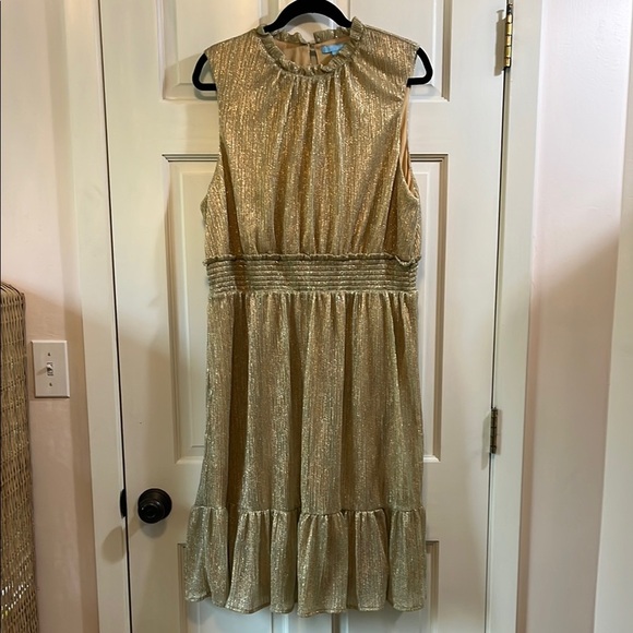 Draper James RSVP Gold Glitter Ruched Ruffle Sleeveless Mini Dress - Size XXL - Picture 10 of 15